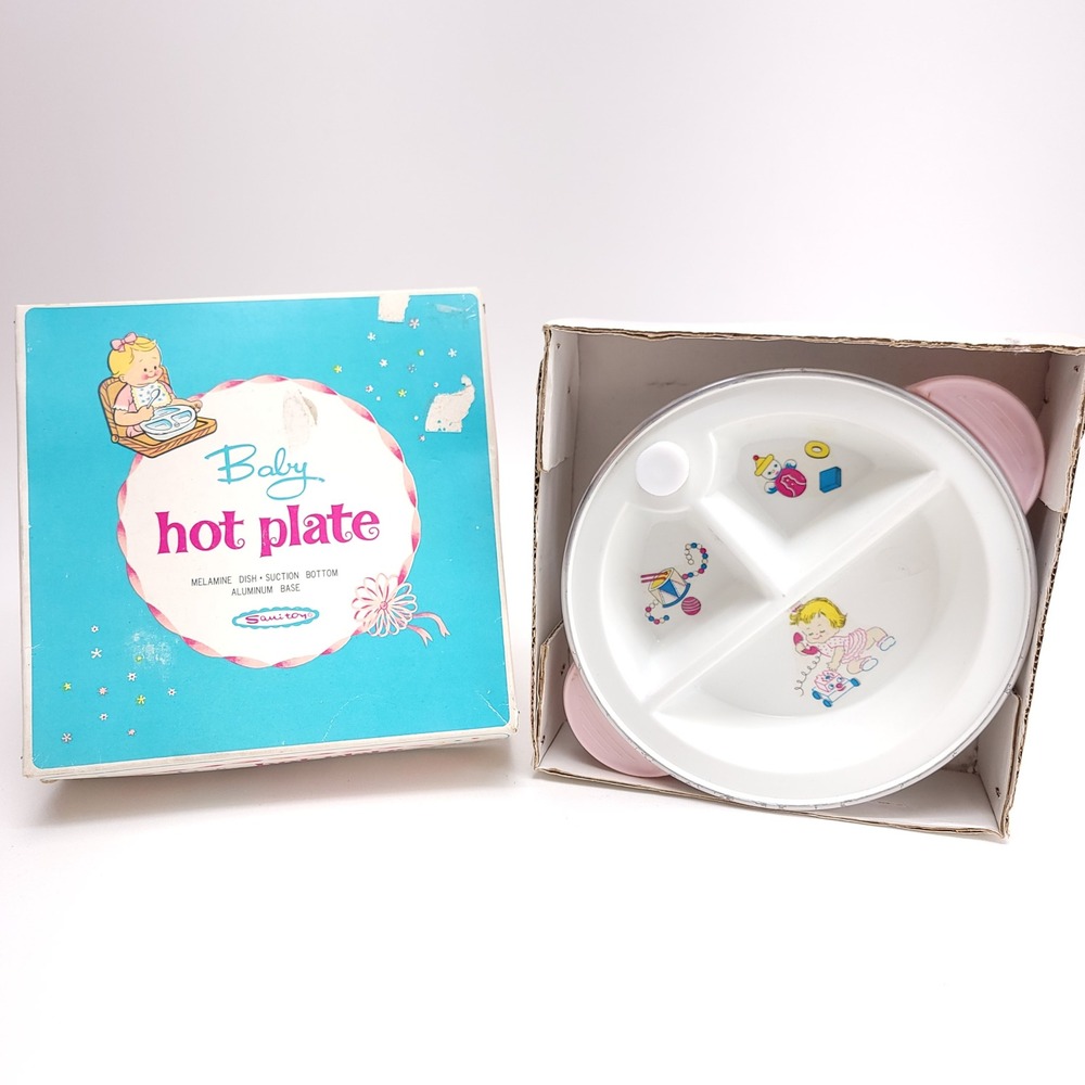 Vintage Sanitoy Baby Hot Plate Melamine Divided Dish Aluminum Suction Base Pink